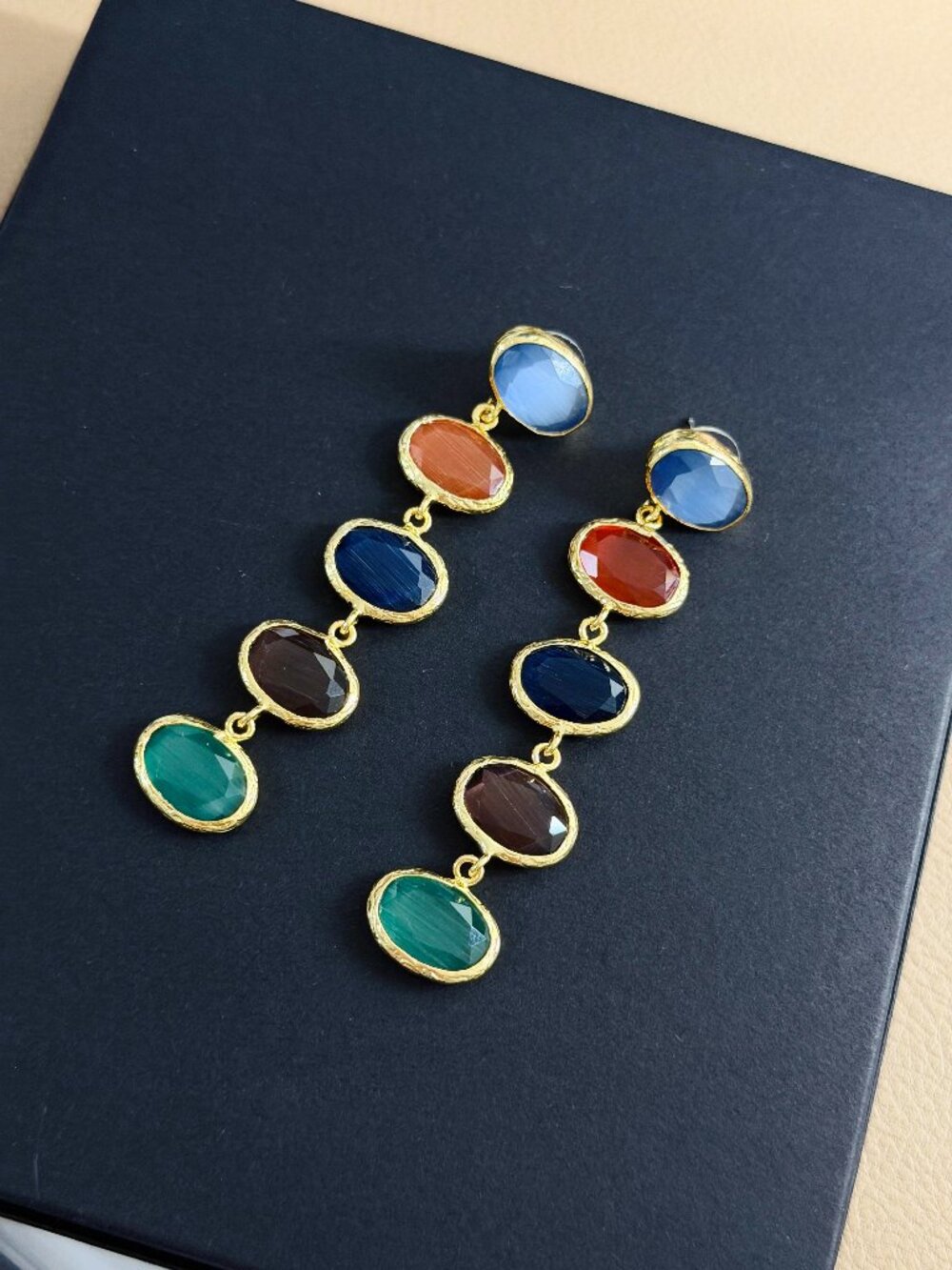 MARLYN SCHIFF - Colorful Gemstone Drop Earrings | Multicolor Statement Jewelry